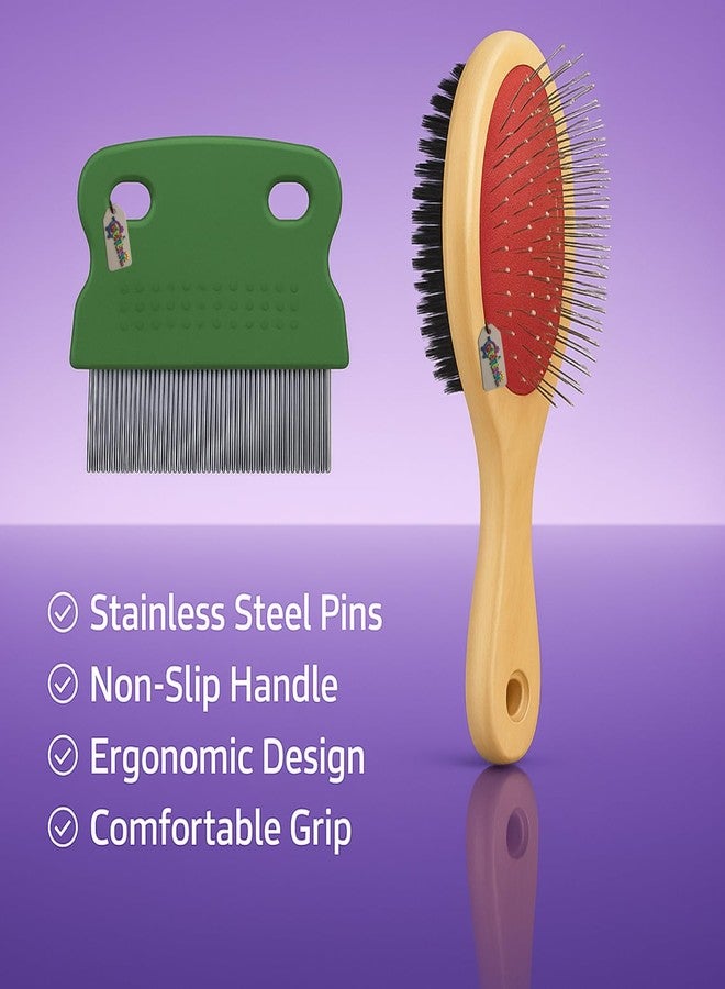 ويستيرن إرا مجموعة العناية بالحيوانات الأليفة من ويسترن إيرا 2 في 1 للكلاب والقطط | فرشاة خشبية بشعيرات مزدوجة الجوانب لإزالة الشعر الزائد | مشط يدوي للبراغيث بدبابيس معدنية للحيوانات الأليفة | أداة لإزالة القراد والبراغيث (عشوائية) - Image 4